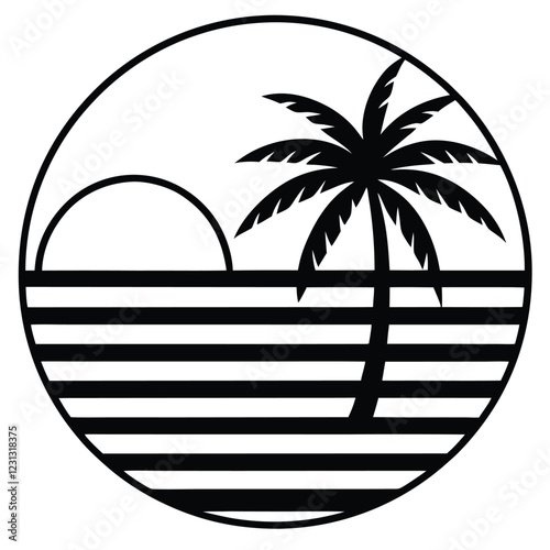 a summer holiday silhouette on retro stipe background