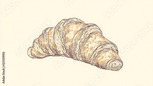 Hand drawn croissant illustration, light beige background. Possible use Food illustration, menu design photo