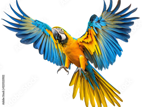 Blue-and-Yellow Macaw in Mid-Flight with Spread Wings photo