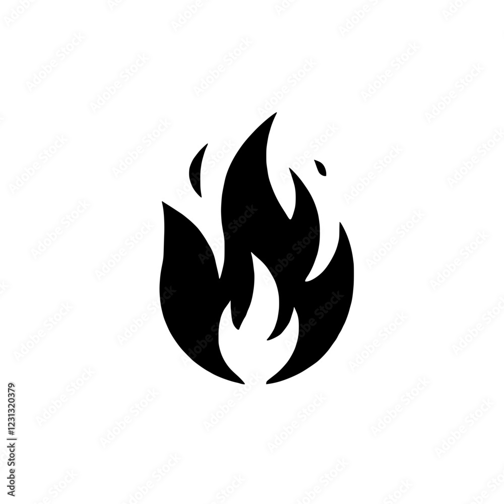 Fiery Icon: A simple, yet powerful black and white silhouette of a flame, a symbol of passion, energy, and power, isolated against a clean background. Fiery Icon: A simple, yet powerful black and white silhouette of a flame, a symbol of passion, energy, and power, isolated against a clean background.