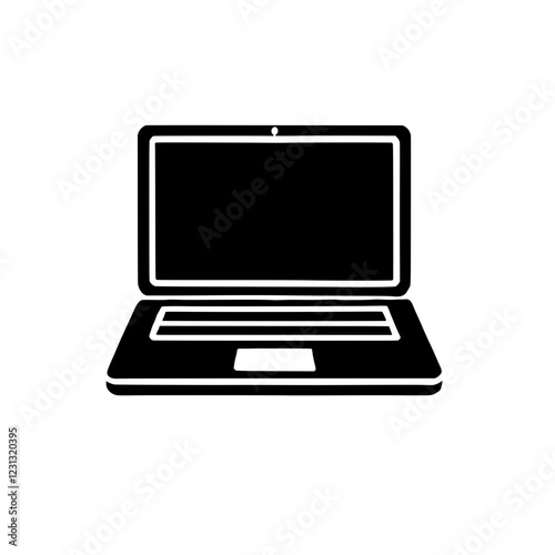 Laptop Icon: A simple yet elegant silhouette of a laptop computer, perfect for representing technology, communication, or digital work. This iconic design emphasizes functionality and connectivity.