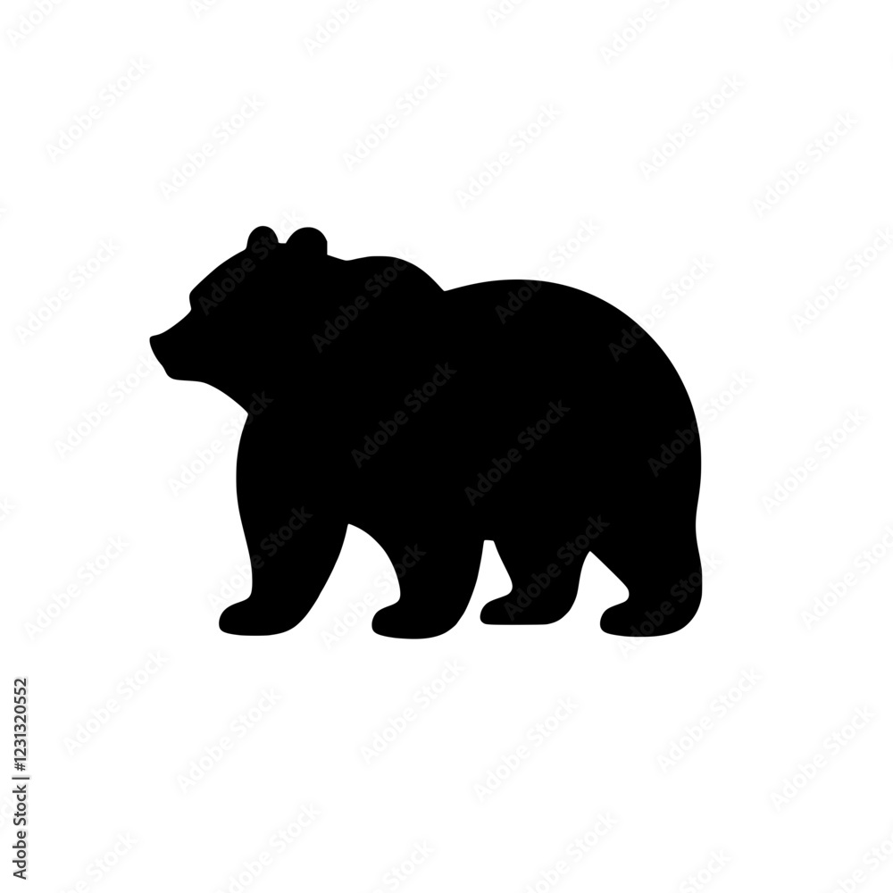 Fototapeta premium Bear Silhouette: A striking black silhouette of a bear, standing strong and proud, symbolizing strength, power, and wilderness. The minimalist design makes it perfect for a variety of applications. 