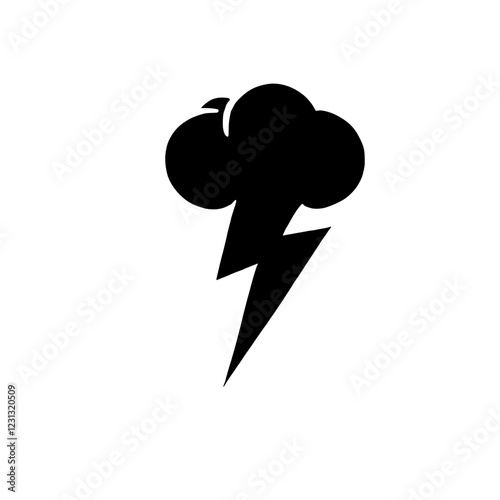 Thunderstorm Icon: A striking black and white vector icon depicting a single lightning bolt striking out of a dark cloud, symbolizing the raw power and intensity of a thunderstorm.