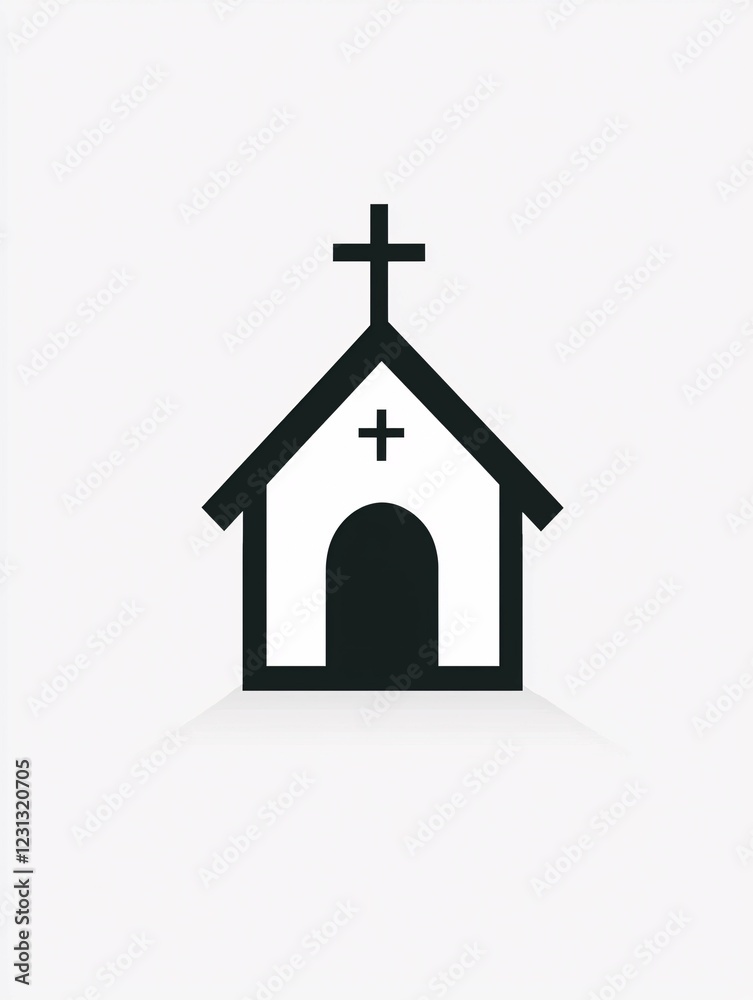Minimalist church icon with a cross, ideal for digital projects focused on religious or architectural themes. Minimalist church icon with a cross, ideal for digital projects focused on religious or architectural themes.