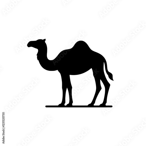 Camel Silhouette: A majestic camel silhouette, elegantly poised against a clean background.  This striking graphic is perfect for projects needing a touch of desert elegance.