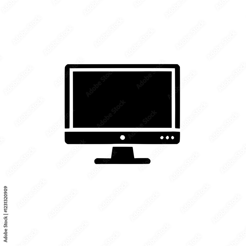 Simple Desktop Monitor Icon: A minimalist and sleek icon depicting a desktop monitor with a black silhouette on a clean background, ideal for website and app design. Simple Desktop Monitor Icon: A minimalist and sleek icon depicting a desktop monitor with a black silhouette on a clean background, ideal for website and app design.