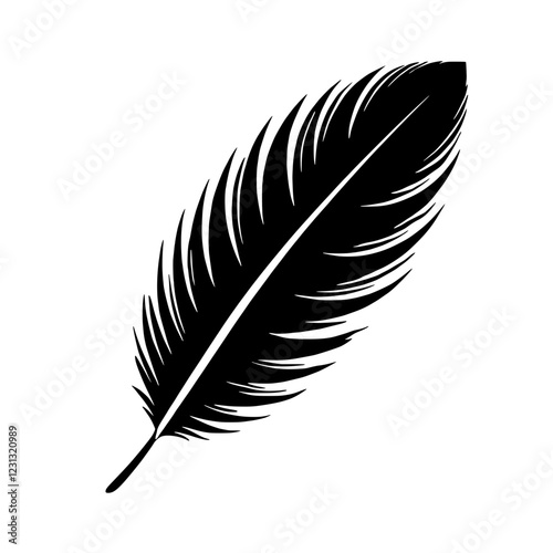 Single Black Feather: A solitary black feather, rendered in striking silhouette, evokes a sense of delicate elegance and timeless beauty.