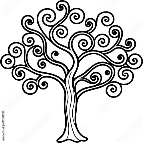 Decorative Tree with Flowing Patterns Vector