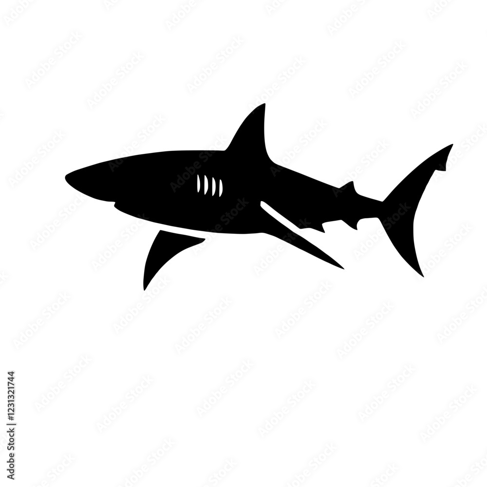 Obraz premium Shark Silhouette: A bold, graphic silhouette of a shark, powerful and streamlined, evokes a sense of danger and mystery. Perfect for designs that need a touch of raw power and edge.