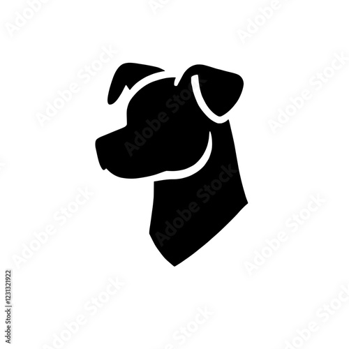 Dog Head Silhouette: A minimalist black silhouette of a dog's head, viewed in profile, exudes a sense of canine elegance and simplicity. Perfect for logo design or pet-related projects.  photo