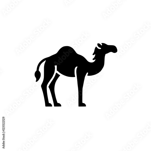 Camel Silhouette: A simple yet striking silhouette of a dromedary camel, standing majestically against a clean background. Perfect for logo design, illustrations, and travel-themed projects.
