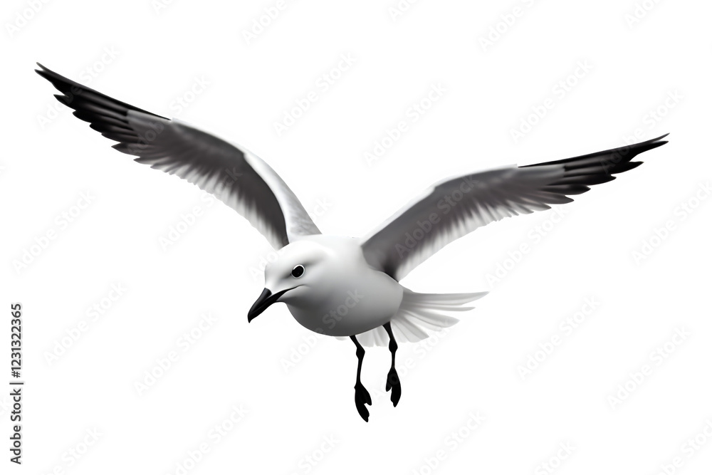 Fototapeta premium seagull gliding over ocean waves wings spread wide isolated on white background