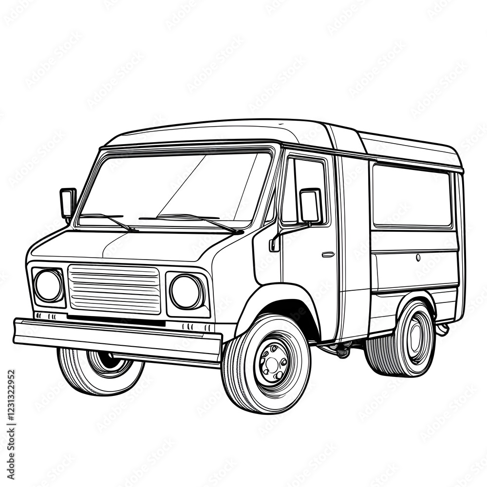 Minimal Outline Drawing of Delivery Van Graphic for Commercial Use Minimal Outline Drawing of Delivery Van Graphic for Commercial Use