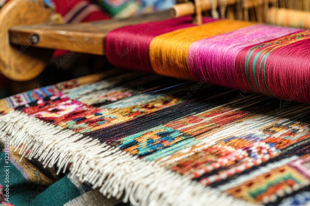 Loom Weaving with Bright Colored Yarn and Finished Fabric Loom Weaving with Bright Colored Yarn and Finished Fabric