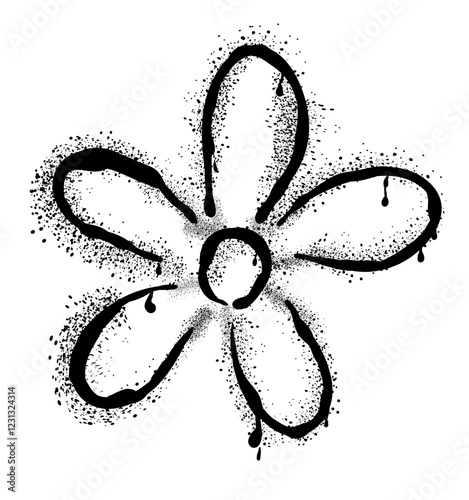Graffiti spray paint chamomile flower on transparent background