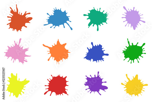 Set splash color paint. Spray paint blot element.Colorful ink stains mess.Colorful paint splatters.