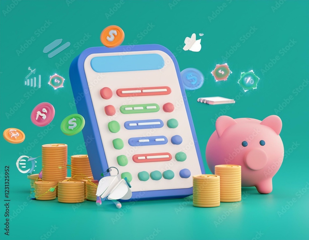 Obraz premium Set of stationery. Budget planning. Personal finance to allocate expense or payment, income and saving, account.