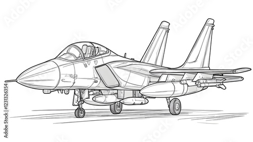 Detailed Outline Sketch of a High Tech Military Fighter Jet for Educational Purposes