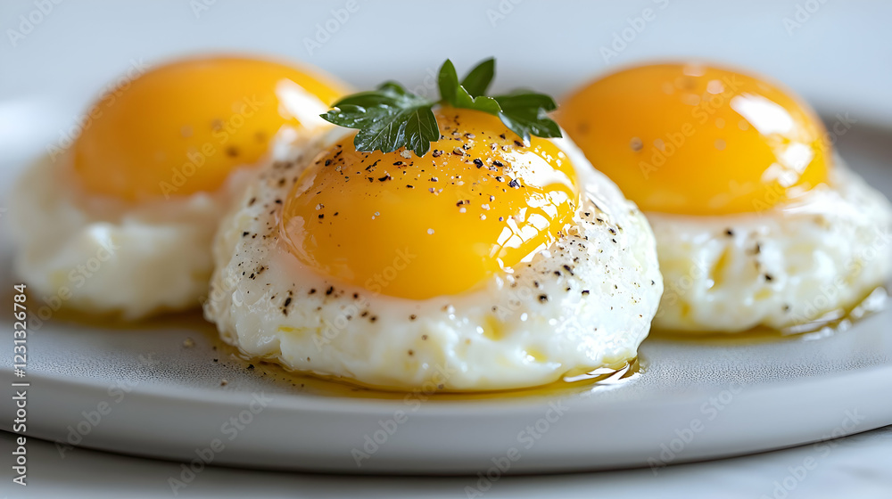 Sunny-side-up eggs breakfast plate, kitchen counter Sunny-side-up eggs breakfast plate, kitchen counter