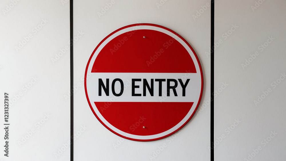 No Entry Sign: A bright red circle with a white interior, prominently displaying a bold, black, sans-serif font No Entry Sign: A bright red circle with a white interior, prominently displaying a bold, black, sans-serif font