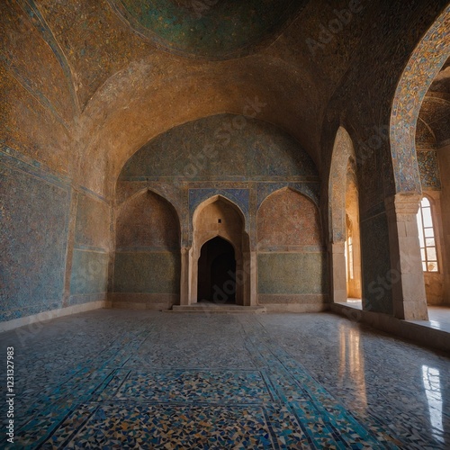 An ancient Persian palace with colorful mosaics photo