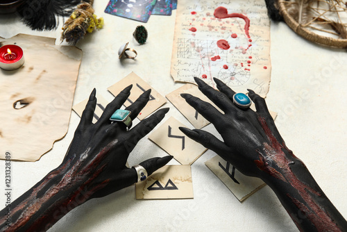 Bloody black witch hands wi...