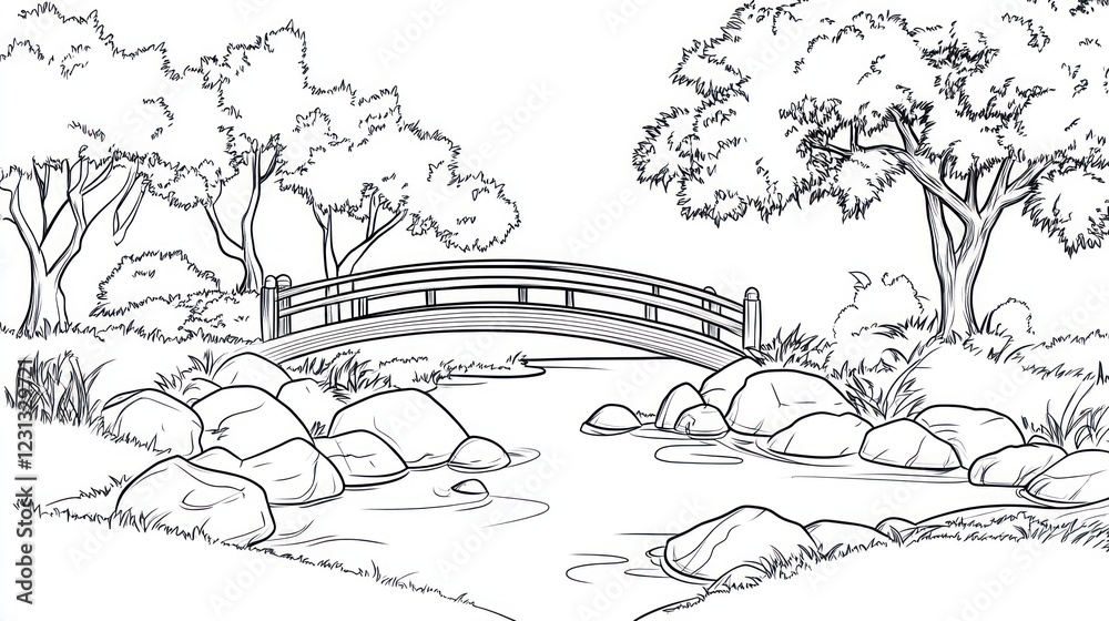 custom made wallpaper toronto digitalSerene garden bridge stream coloring page