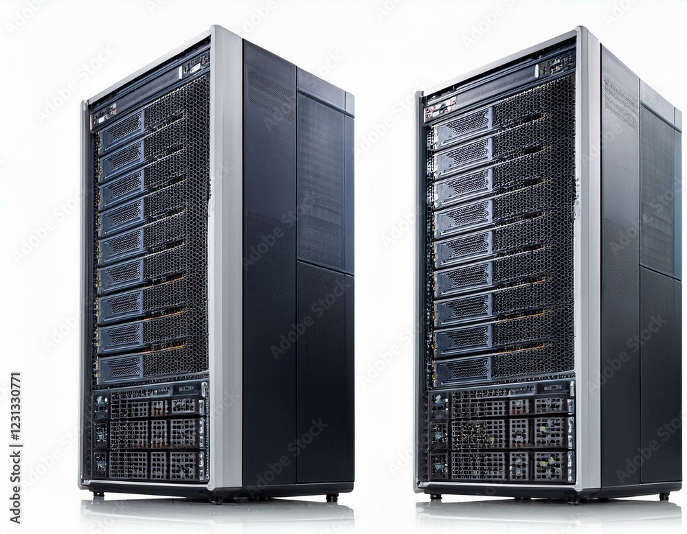 Server rack with servers. Set of computer server isolated on white background. Server rack with servers. Set of computer server isolated on white background.