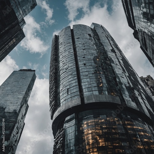 A rotating skyscraper in the middle of a busy city
