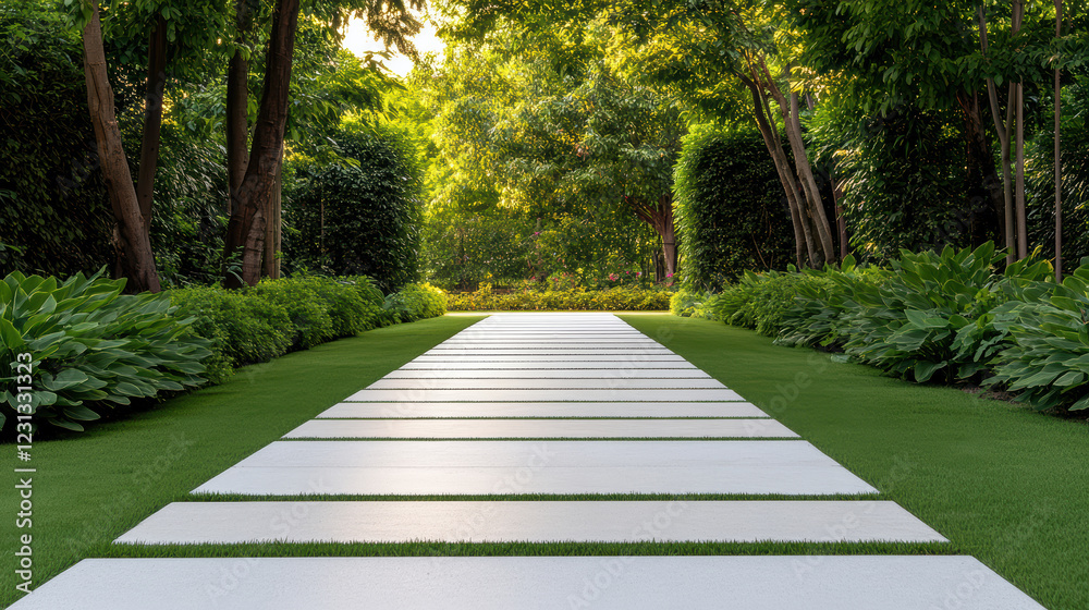 serene garden pathway lined with lush greenery and white stones invites tranquility serene garden pathway lined with lush greenery and white stones invites tranquility