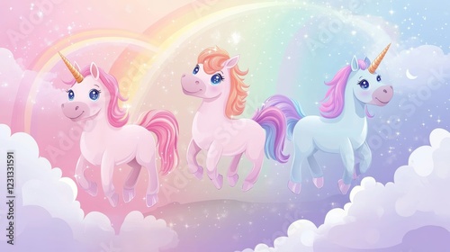 Magical Flying Unicorns in a Dreamy Rainbow Sky
