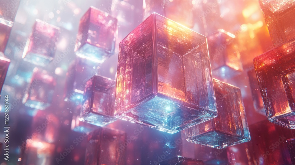 Fototapeta premium Surreal Floating Translucent Cubes in Bright Ethereal Atmosphere