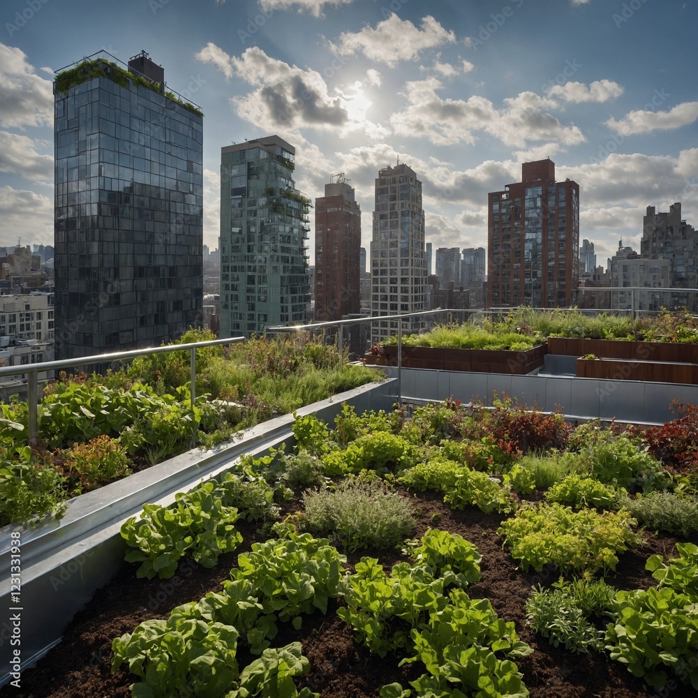 Fototapeta premium A sustainable green rooftop garden on a tall building