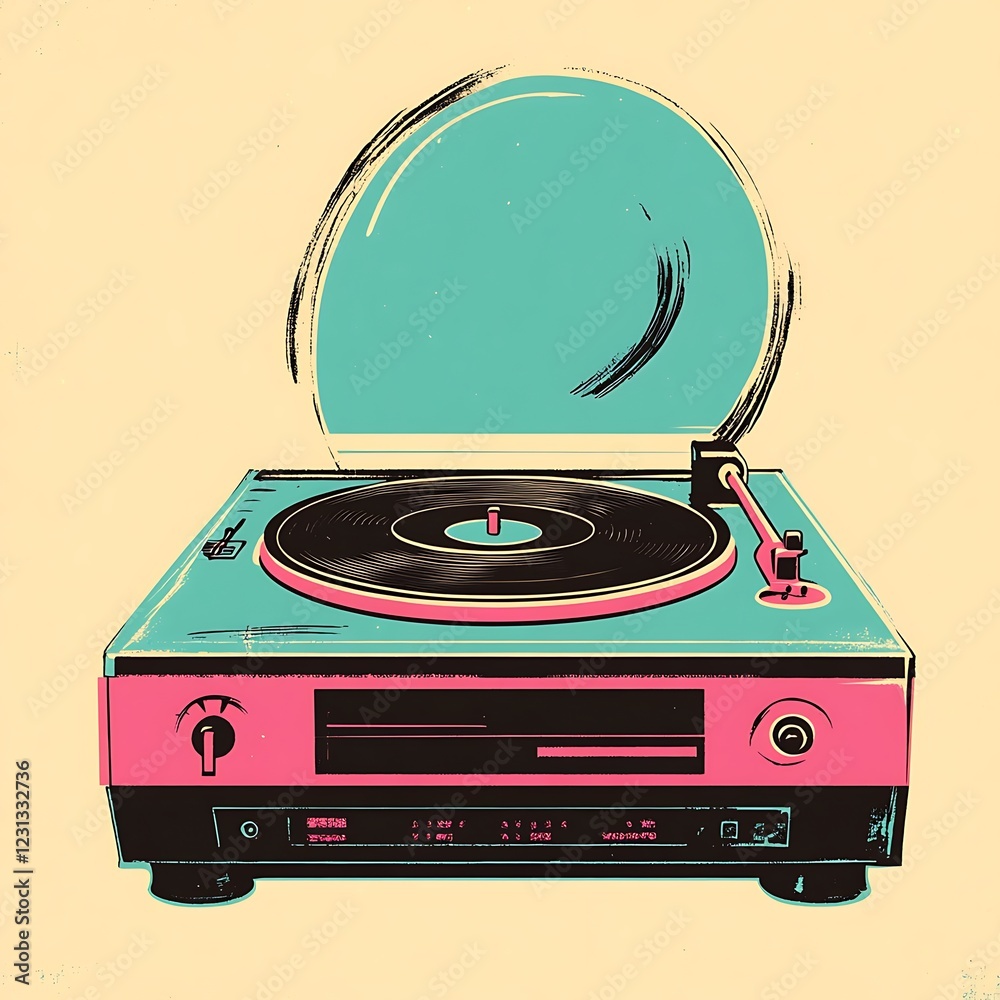Fototapeta premium Retro record player graphic design, vintage style
