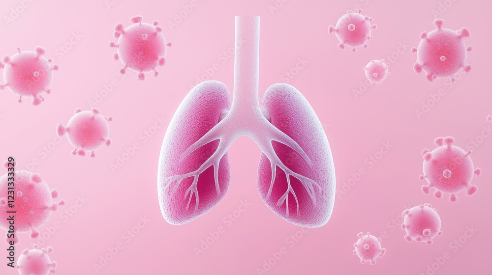 A stylized illustration of human lungs surrounded by pink virus particles, symbolizing respiratory health and viral infections. A stylized illustration of human lungs surrounded by pink virus particles, symbolizing respiratory health and viral infections.