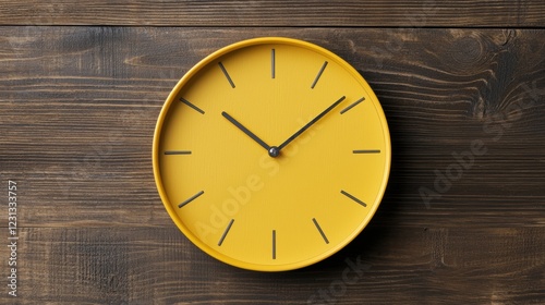 Wallpaper Mural Bright yellow wall clock on rustic wooden background Torontodigital.ca