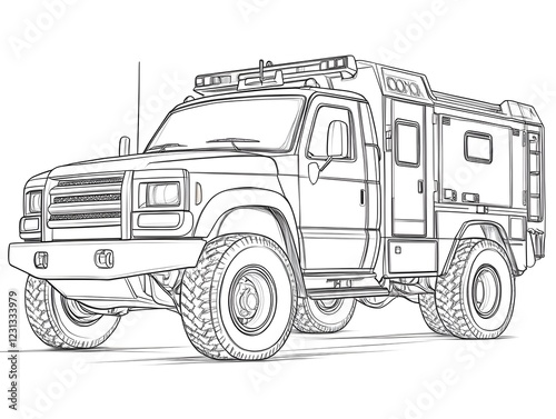 Outline Sketch of Rugged Rescue and Emergency Response Truck for Off Road