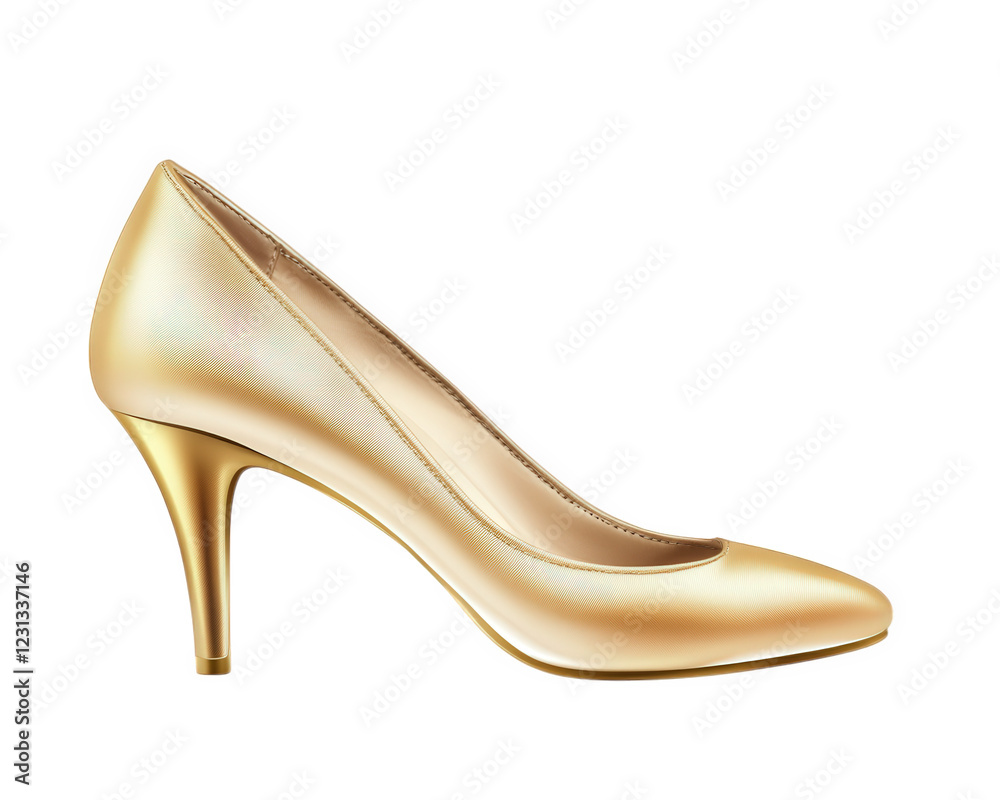 Elegant golden high heel shoe with sleek design and shiny finish, perfect for formal occasions and special events Elegant golden high heel shoe with sleek design and shiny finish, perfect for formal occasions and special events