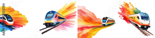 Colorful Artistic Drawing of High-Speed Trains in Motion