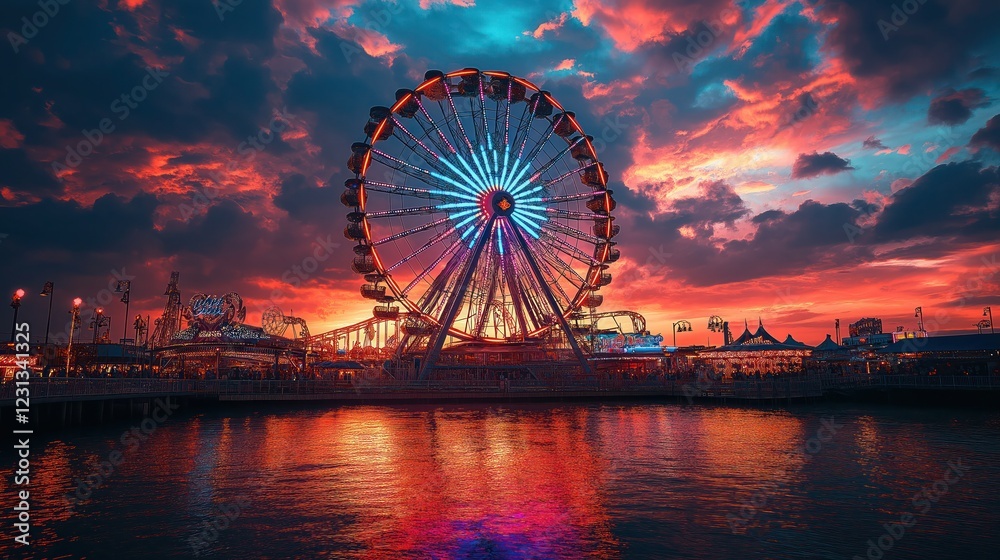 dazzling ferris wheel glowing with multicolored lights at a lively carnival during twilight dazzling ferris wheel glowing with multicolored lights at a lively carnival during twilight