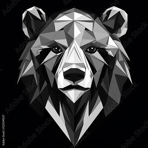 Geometric bear head design on black background, possible use for logo or graphic photo