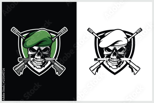 Army Skull head with knife and cross rifle vector image template