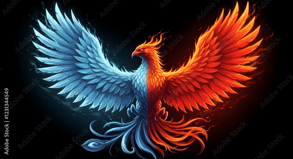 Fototapeta premium Fiery Ice Phoenix Digital Art Fantasy Bird Wallpaper