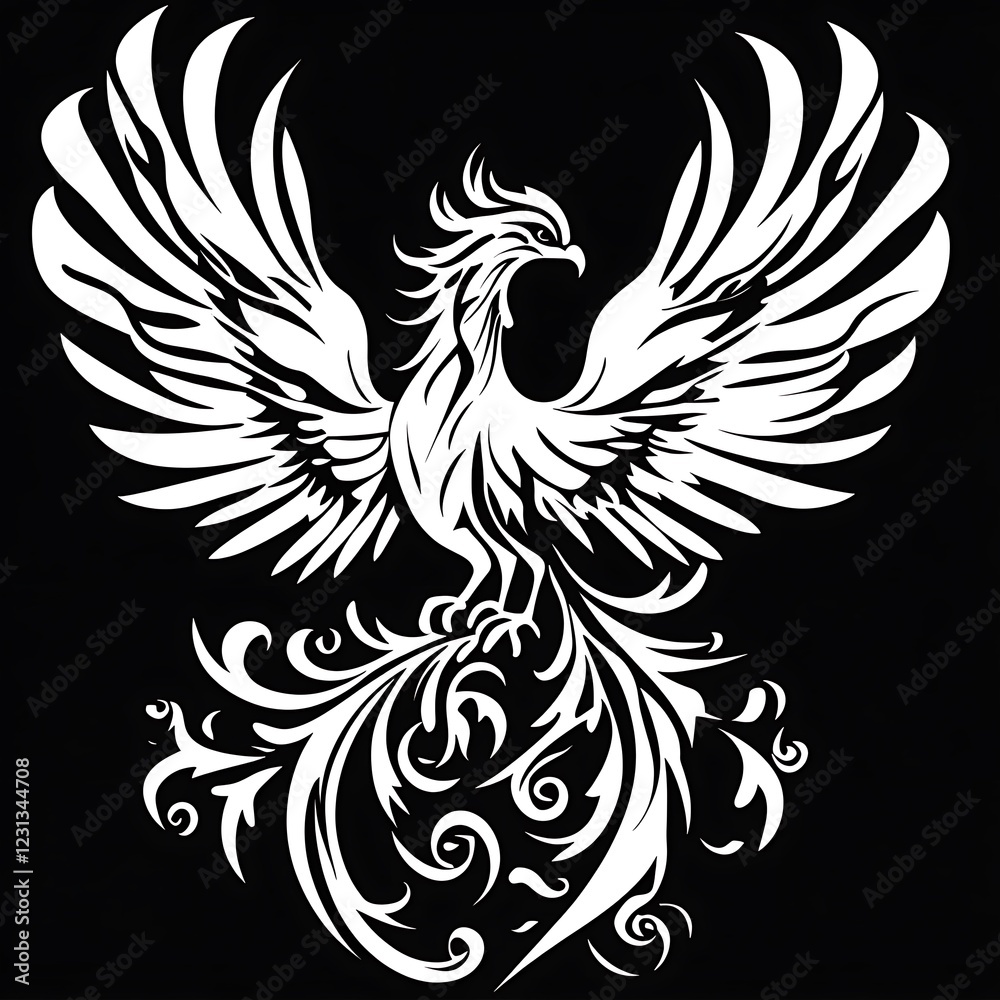 Fototapeta premium Phoenix, mythical bird, wings outstretched, ornate design, for graphic use