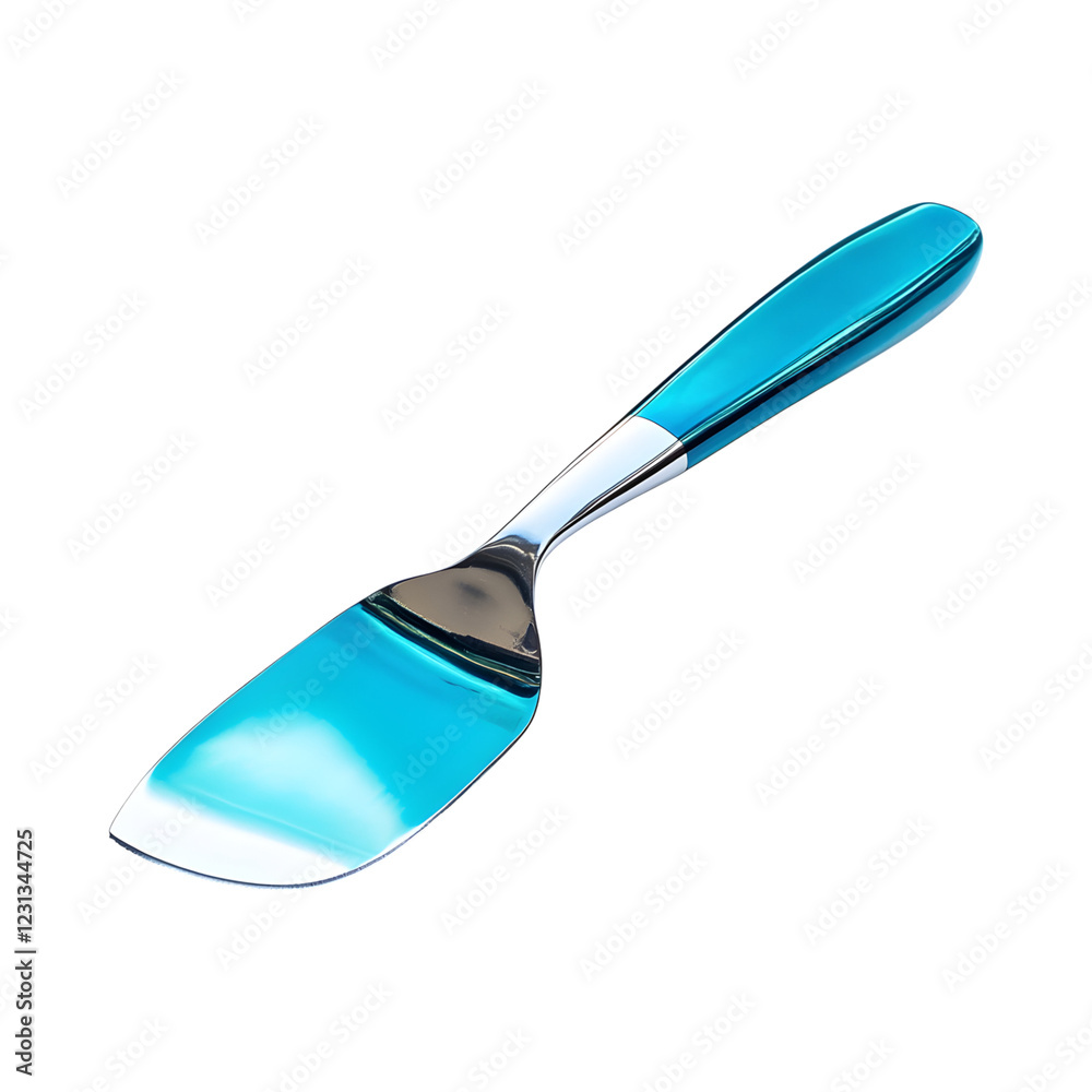 Sleek Stainless Steel Bench Scraper with Blue and Silver Spoon Isolated on Transparent Background Sleek Stainless Steel Bench Scraper with Blue and Silver Spoon Isolated on Transparent Background