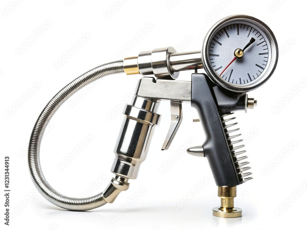 Air Compressor with Manometer Isolated on White Air Compressor with Manometer Isolated on White