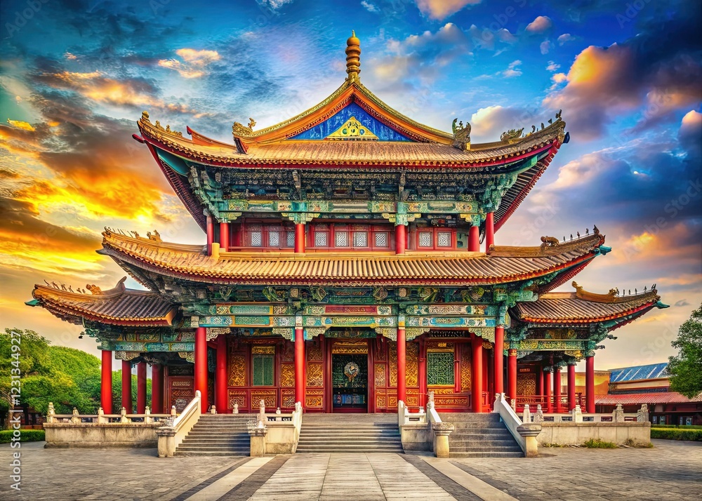 Ancient Chinese Temple with Ornate Details Ancient Chinese Temple with Ornate Details