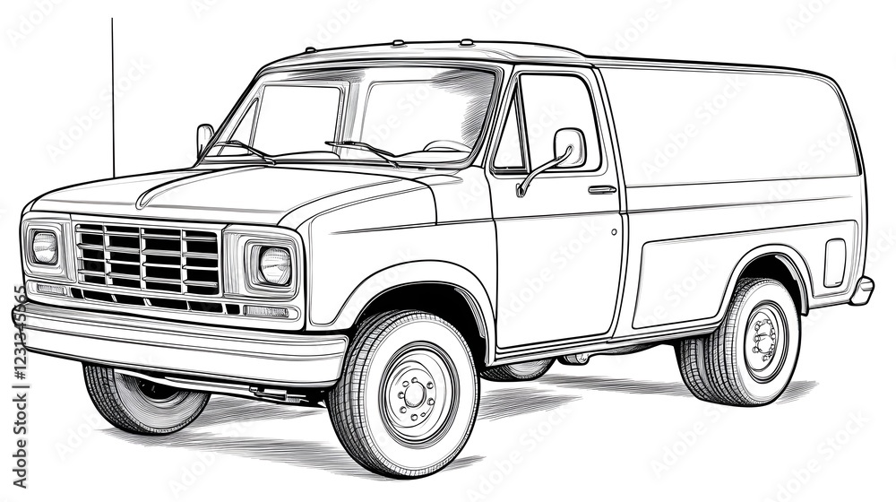 Blank Outline Sketch of a Professional Cargo Van or Utility Truck for Kids Coloring Activity Blank Outline Sketch of a Professional Cargo Van or Utility Truck for Kids Coloring Activity