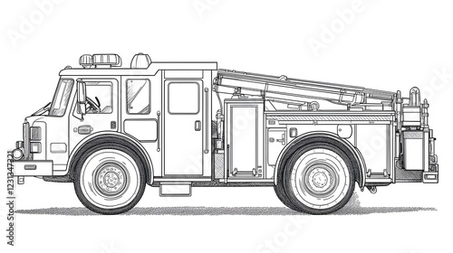 of Fire Fighting Vehicle as Blank Line Drawing for Kids  Coloring