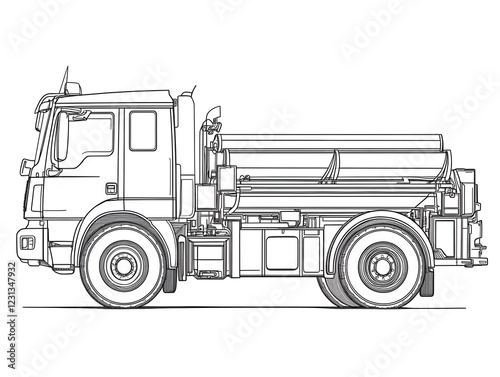 Detailed Outline Sketch of a Fire Truck Used for Emergency Response and Rescue photo